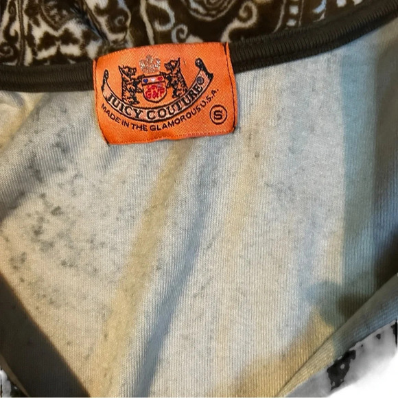 Juicy Couture Y2K vintage paisley Womens Brown tan hoodie velour Size Small - Picture 2 of 9